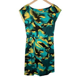 Roberta Freymann Abstract Print Boat Neck Cap Sleeve Sheath Dress, XS